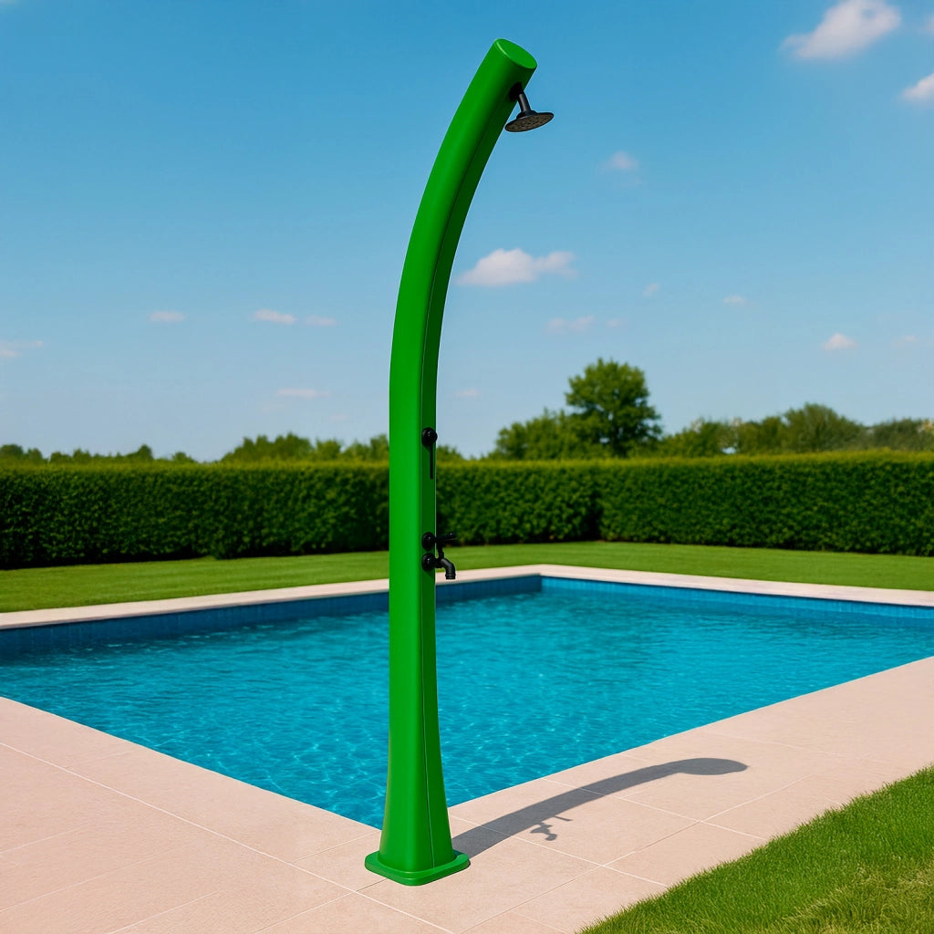 MPC Doccia Verde in Polietilene HD a Riscaldamento Solare con Serbatoio da 25 Litri e Rubinetti Neri Modello Rio Altezza 226 cm Soffione Rotondo Diametro 10 cm Ideale per Esterni