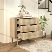 Cassettiera 3 Cassetti in Legno per Camera e Ingresso Stile Nordico, 80x40x77.5 cm, Rovere
