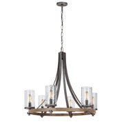 Lampadario Industrial Angelo Acciaio Anticato Metallo Vetro Grigio 6 Luci E27