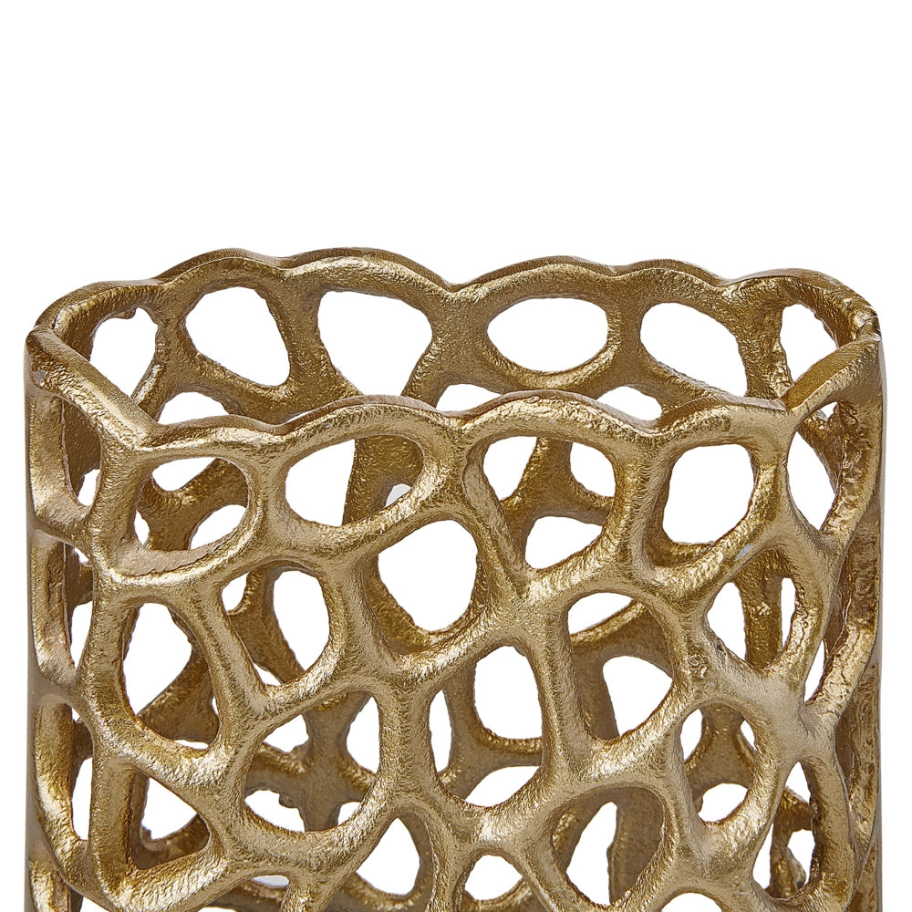 Vaso da tavolo decorativo in metallo dorato forma stretta design traforato accessorio per la casa