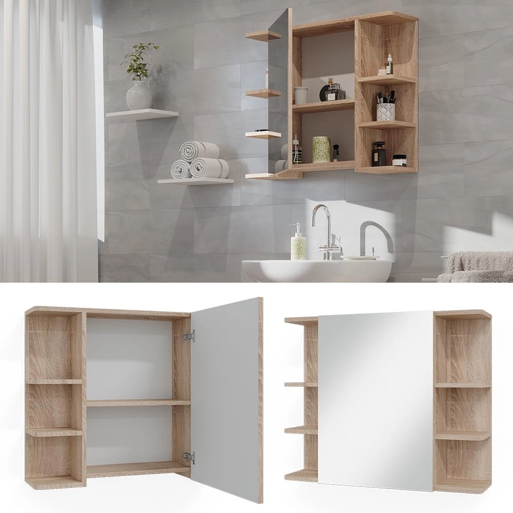 Specchio contenitore bagno Fynn, Sonoma, 79.6 x 64 cm, con specchio e ripiani aperti per montaggio a parete