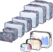 Organizzatore di valigia impermeabile - 10 pezzi organizzatore per viaggi e borse - contenitori per scarpe - uomo e donna - blu flamingo