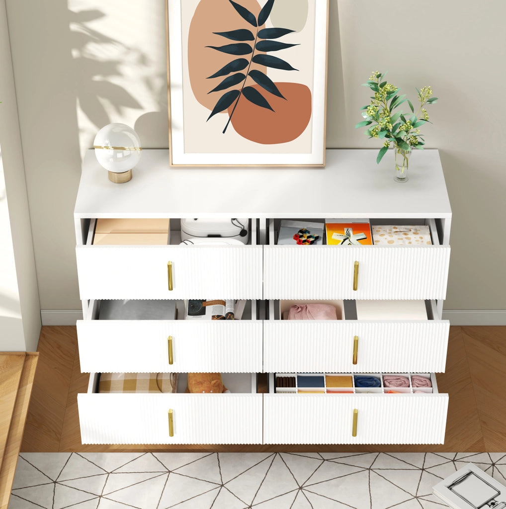 Sideboard bianco e oro 120x77x40 cm con 6 cassetti e design moderno