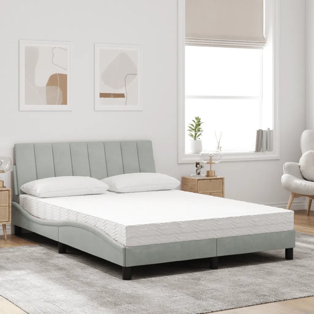 Letto con Materasso Hanko Grigio Chiaro 140x190 cm in Velluto 3208592