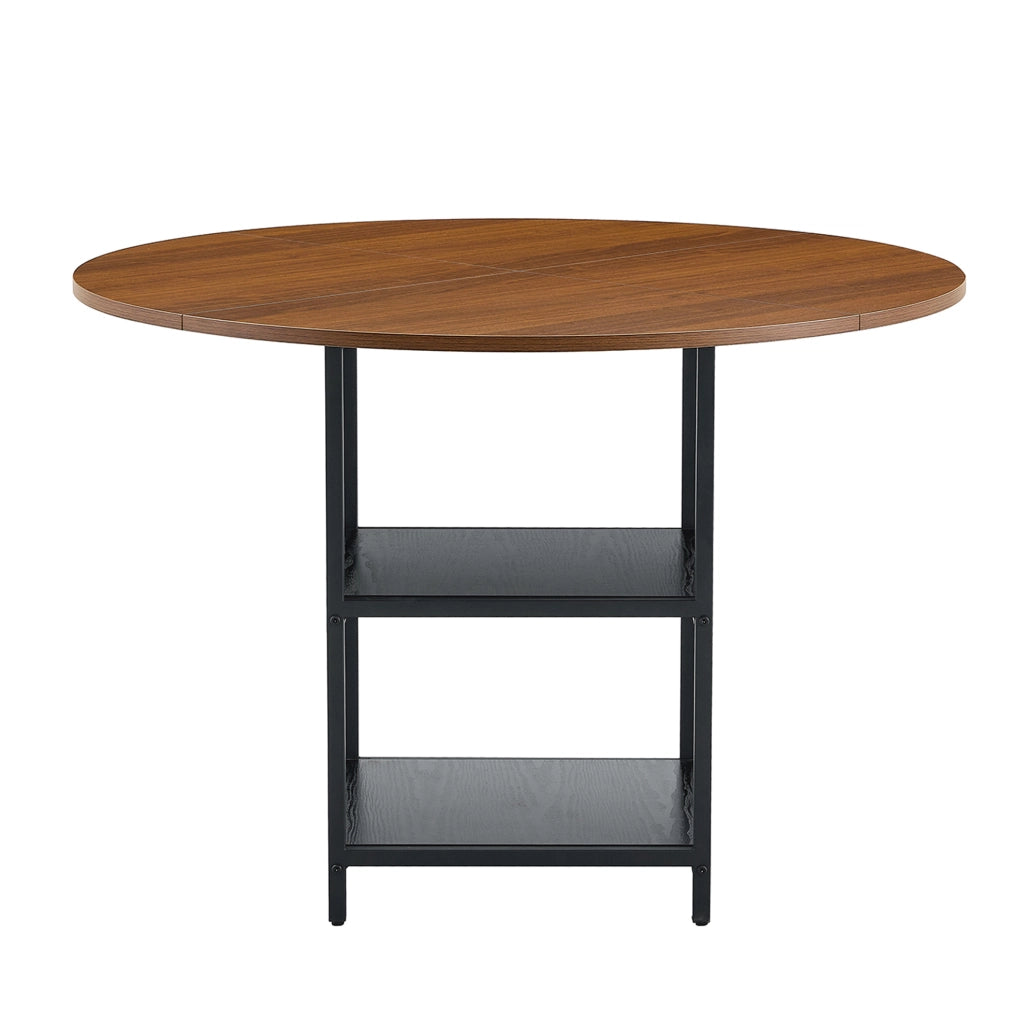 Tavolo da pranzo rotondo 107 cm nero e noce con doppio ripiano