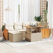 vidaXL Set Divani da Giardino 7 pz con Cuscini Beige Polyrattan Acacia
