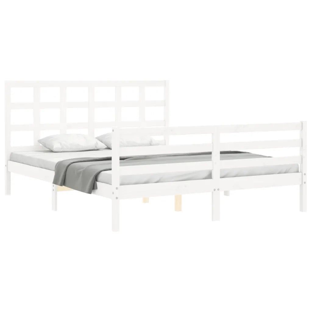 Giroletto con Testiera-Struttura Letto con testiera Bianco 160x200 cm Legno Massello 822104