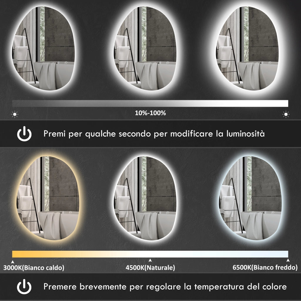 Specchio da Bagno con Luce LED Regolabile 70x5x50 cm in Vetro Temperato