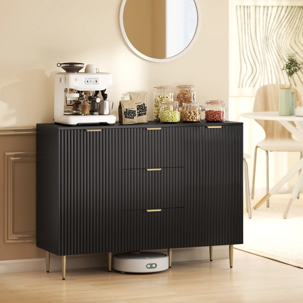 Mobile Buffet Cucina ¨C Xylo ¨C 3 Cassetti Ante Ripiani Regolabili 120x40x90cm Nero