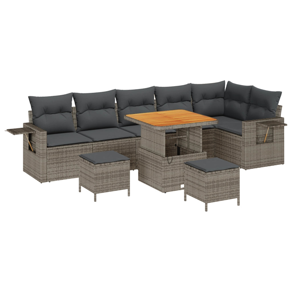 Set di divani da giardino  9 Pezzi con cuscini Grigio Polyrattan Acacia