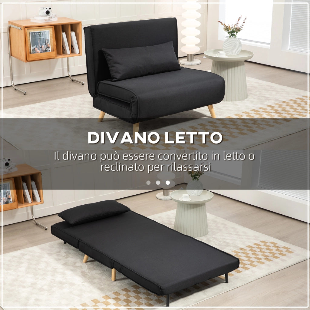 Poltrona Letto Reclinabile in Tessuto ¨C zephmum ¨C Nero 94x78x80 cm