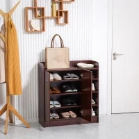 Armadio Scarpiera Moderno e Salvaspazio in Legno per 12 Paia con 4 Ripiani Aperti, 83x30x90 cm, color Caffè