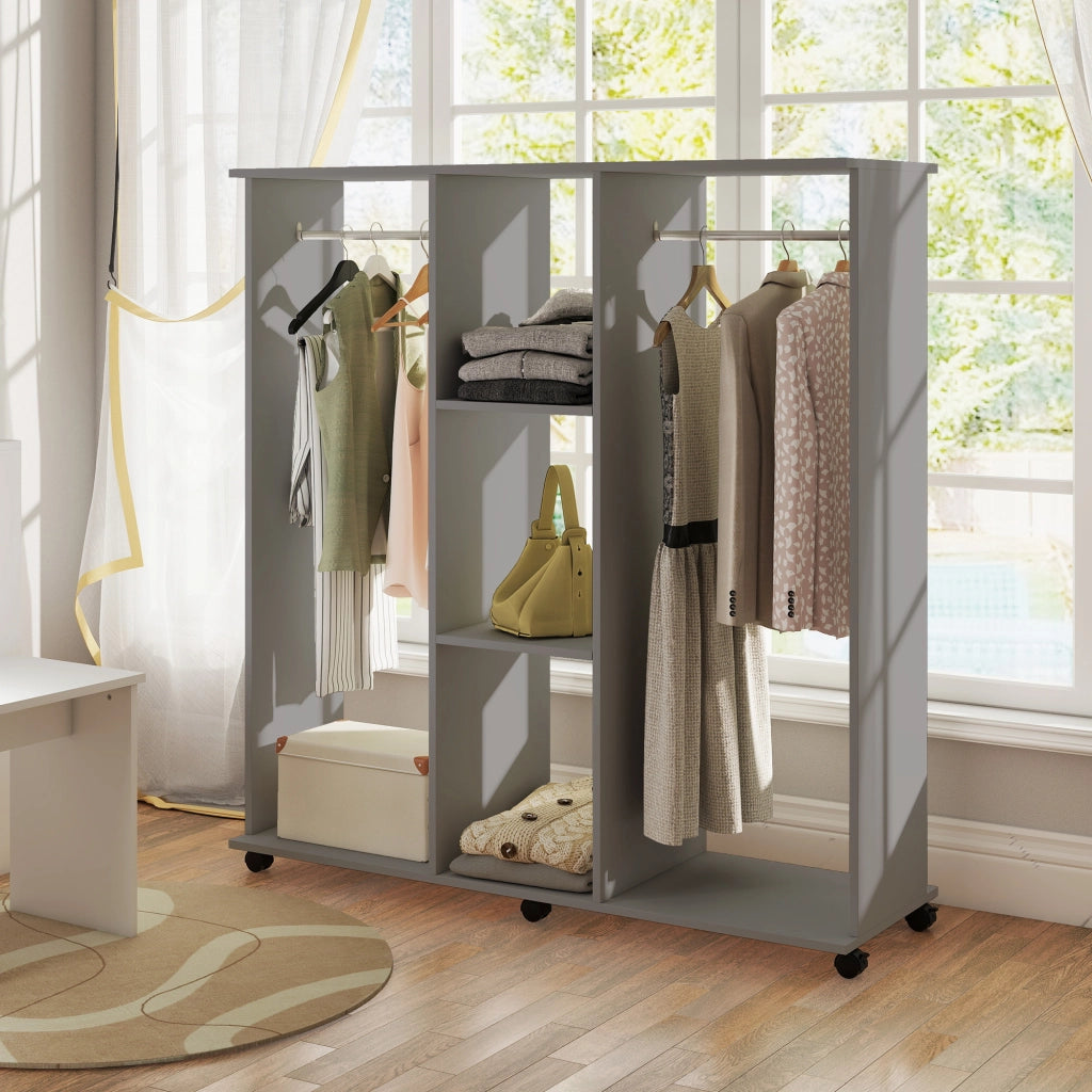 Armadio scorrevole con appendiabiti ¨C zephmum ¨C grigio 120x40x128 cm