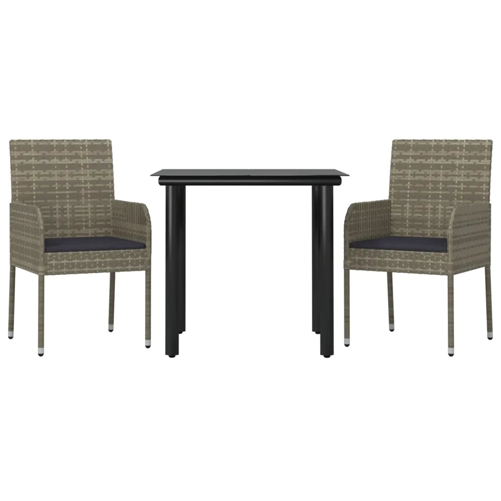 Set Salotto Giardino 3 pz con Cuscini Nero e Grigio Polyrattancod mxl 124401
