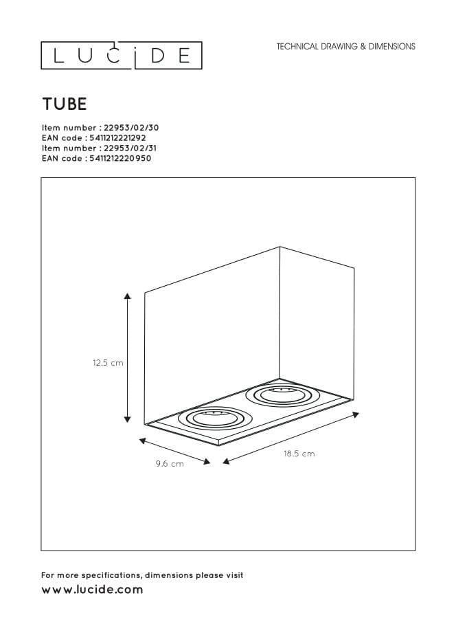 Faretto da soffitto Lucide Tube doppio GU10 2x42W nero
