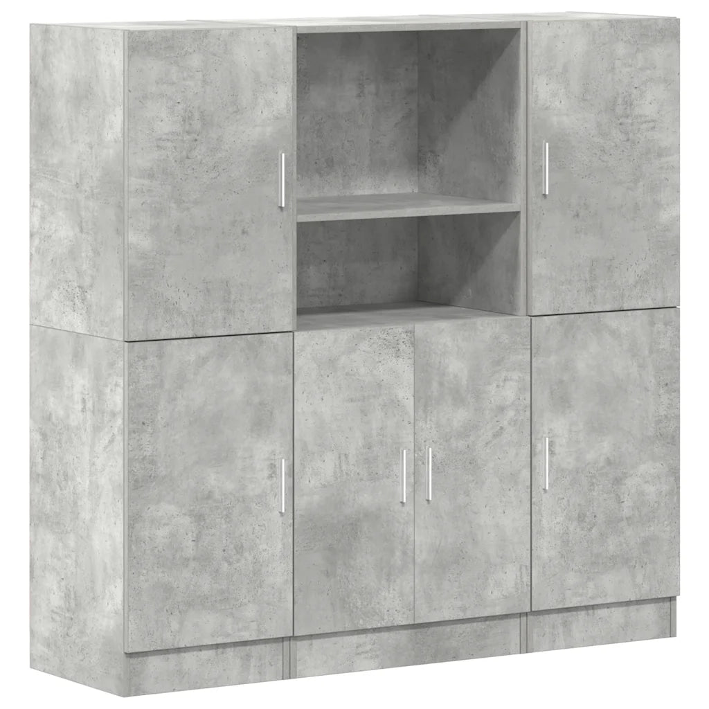Set di Mobili da Cucina 3 pz-Credenza-Buffet Grigio Cemento in Truciolato