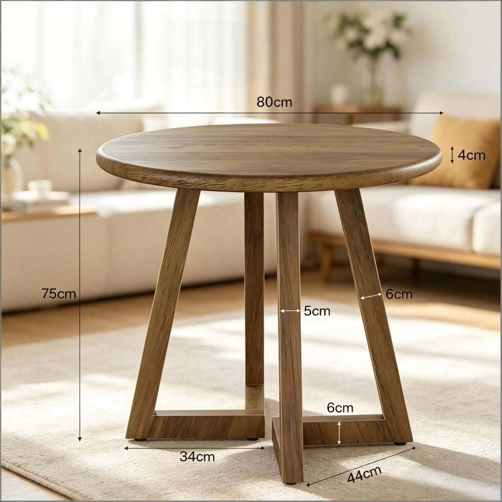 Tavolo da pranzo rotondo con piano da 4 cm e piedini regolabili per cucina e soggiorno in MDF marrone 80 × 80 × 75 cm
