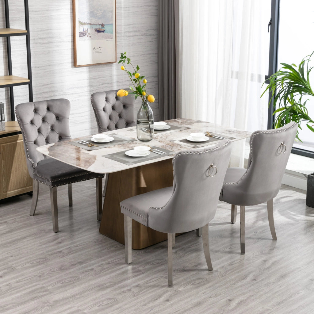 Sedie da Pranzo Imbottite in Velluto con Gambe in Metallo ¨C MINIMAL ¨C Set 2, Grigio