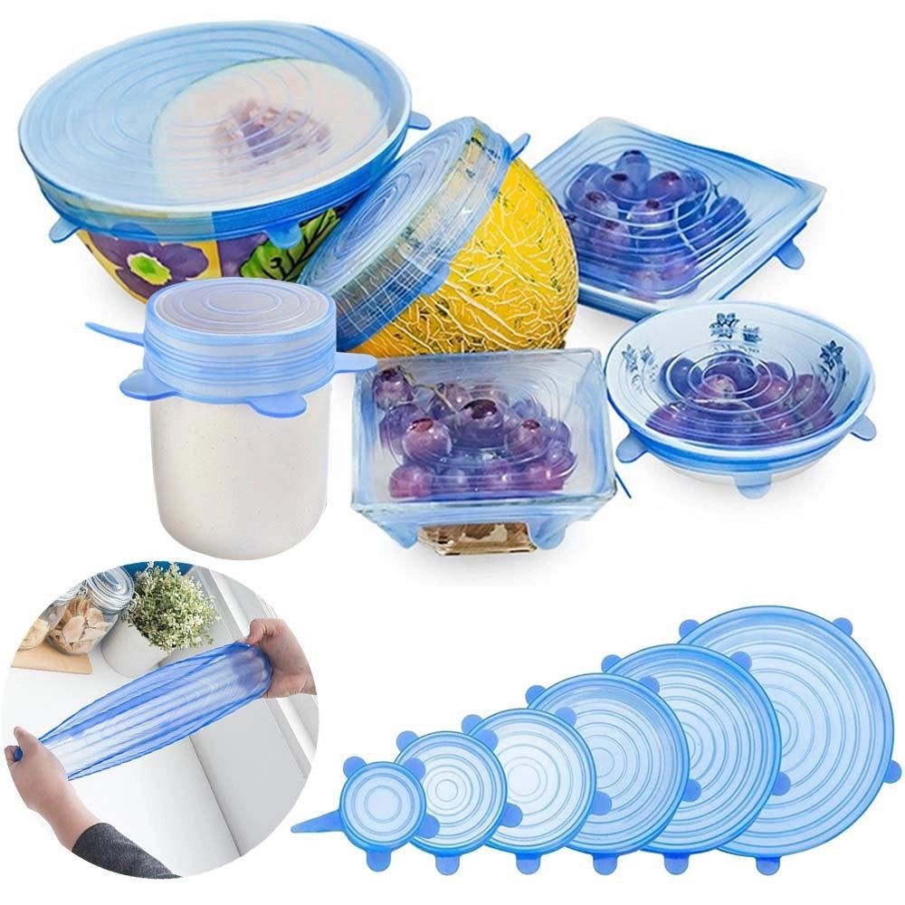 Trade Shop - Coperchio In Silicone Estensibile Ser 6 Tappi Per Contenitore Alimenti Ermetico -