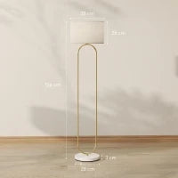 Lampada da Terra Moderna con Paralume in Tessuto, Doppio Tubo Metallico e Interruttore a Pedale, Oro
