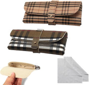 Custodia per Occhiali Portatile - 2 Pezzi - Leggera e Sottile - Inclusa Sacchetta per Pulire gli Occhiali - Materiale PVC - Colore Miele - Dimensioni 16,5 x 8 x 2,7 cm