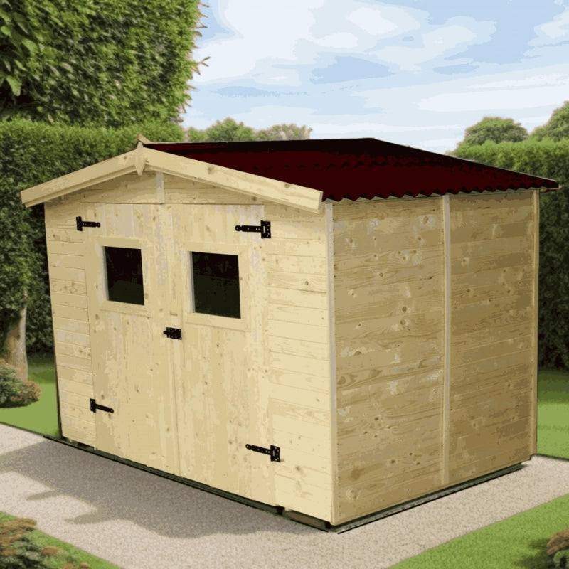 Casetta in legno da giardino con doppia porta – 240x160 cm – pannelli 16 mm, tetto bitumato e pavimento – ED2416.01 Foresta