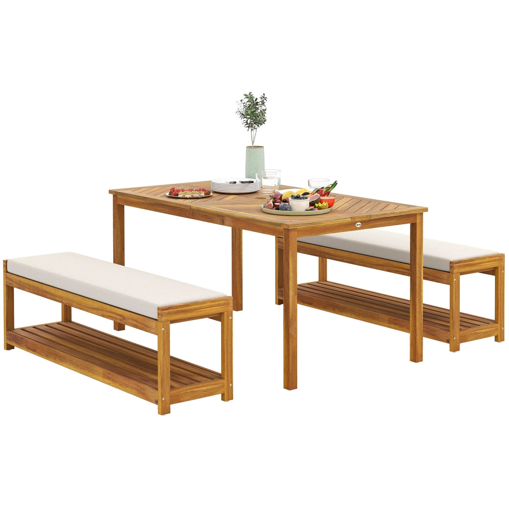 Set Giardino ¨C zephmum ¨C Teak, Tavolo e 2 Panche, 150x85x75 cm
