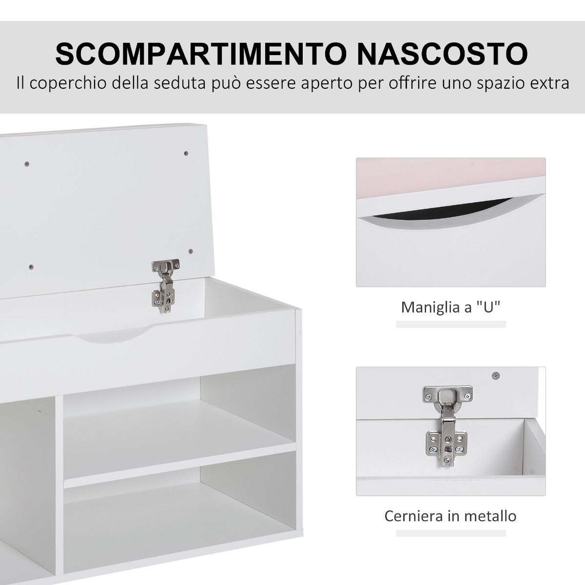 Easycomfort Scarpiera Panca con Sedile Imbottito Ribaltabile da Ingresso Legno 80x30x47cm Bianco