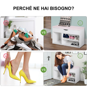 Easycomfort Scarpiera Panca con Sedile Imbottito Ribaltabile da Ingresso Legno 80x30x47cm Bianco