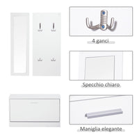 EASYCOMFORT  Mobile per Ingresso in Legno Set 3 Pezzi con Scarpiera, Appendiabiti e Specchio, 80x27x46.5cm - Bianco