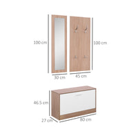 Easycomfort Mobile per Ingresso in Legno Set 3 Pezzi con Scarpiera, Appendiabiti e Specchio, 80x27x46.5cm - Color Legno
