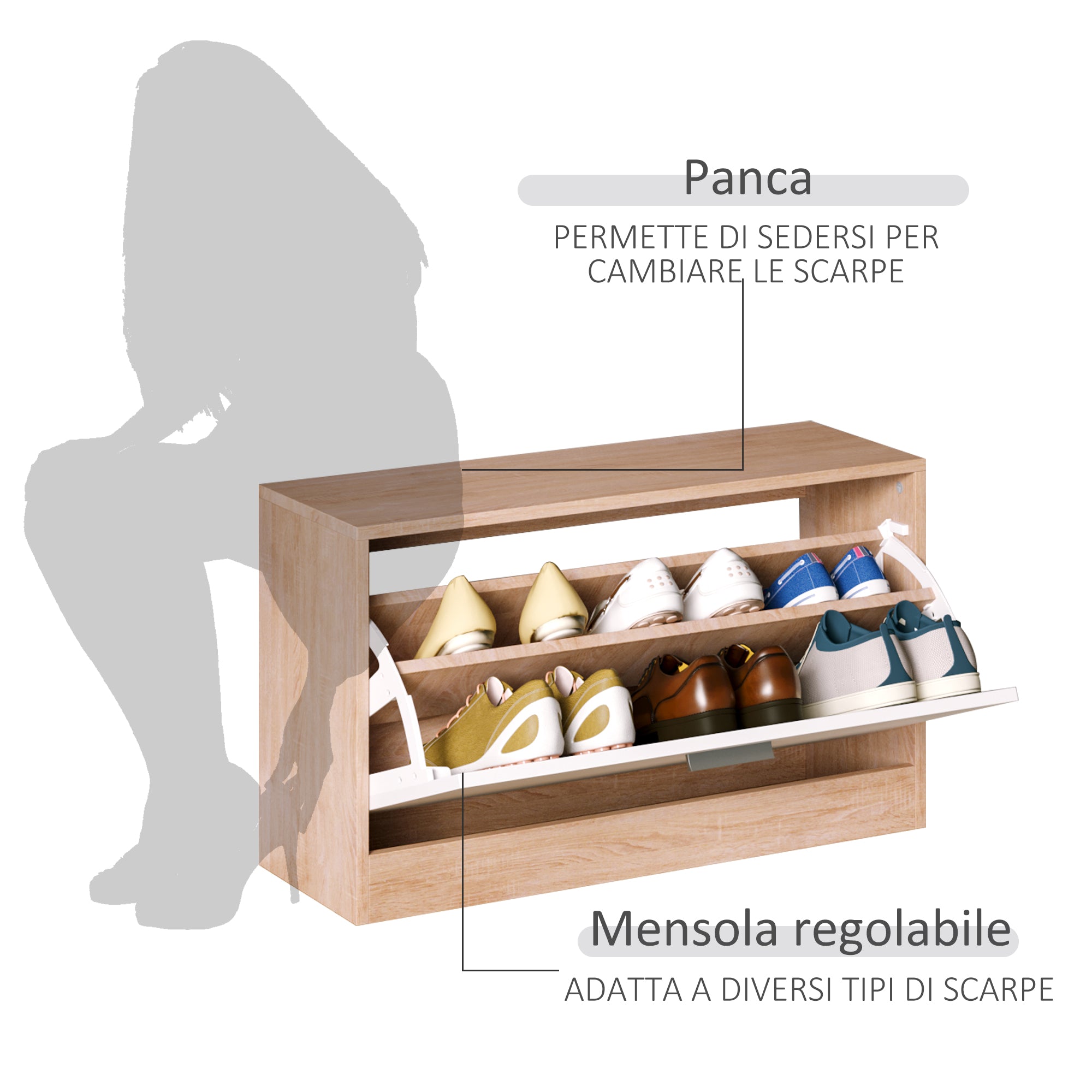 Easycomfort Mobile per Ingresso in Legno Set 3 Pezzi con Scarpiera, Appendiabiti e Specchio, 80x27x46.5cm - Color Legno