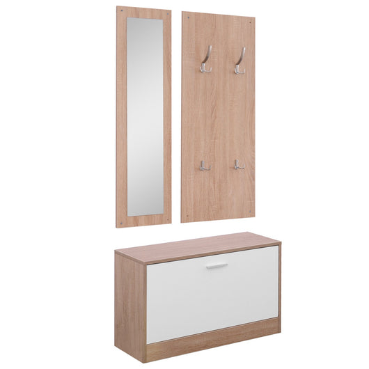 Easycomfort Mobile per Ingresso in Legno Set 3 Pezzi con Scarpiera, Appendiabiti e Specchio, 80x27x46.5cm - Color Legno