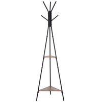 Easycomfort Appendiabiti ad Albero con 2 Ripiani Nero e Marrone in Metallo e Legno