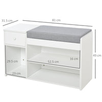 Easycomfort Panca Scarpiera con Cuscino, Cassetto e 3 Vani Aperti in Legno, 81x31.5x49cm, Bianco