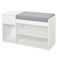 Easycomfort Panca Scarpiera con Cuscino, Cassetto e 3 Vani Aperti in Legno, 81x31.5x49cm, Bianco