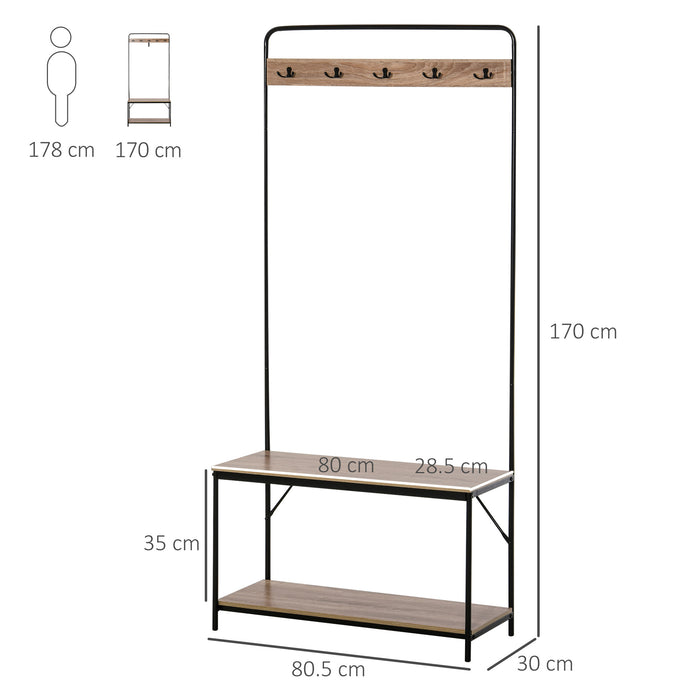 Easycomfort Appendiabiti con Panca e Scarpiera in Stile Industriale, Mobile per Ingresso Vintage in Legno e Acciaio Nero