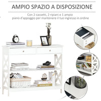 EasyComfort Tavolo Consolle con 2 Cassetti e 2 Mensole, Mobile da Ingresso e Soggiorno in MDF, 100x30.5x80cm, Bianco
