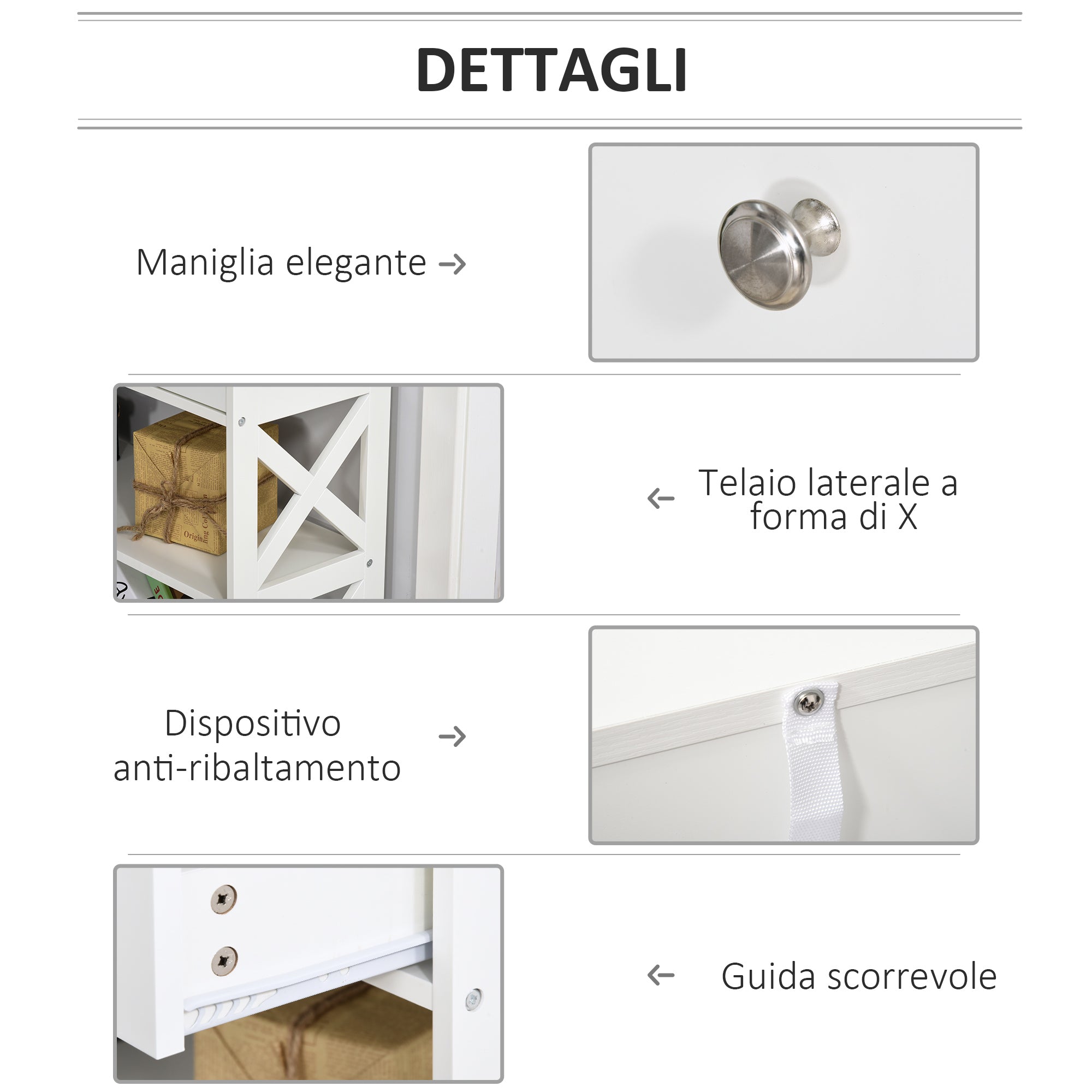 EasyComfort Tavolo Consolle con 2 Cassetti e 2 Mensole, Mobile da Ingresso e Soggiorno in MDF, 100x30.5x80cm, Bianco