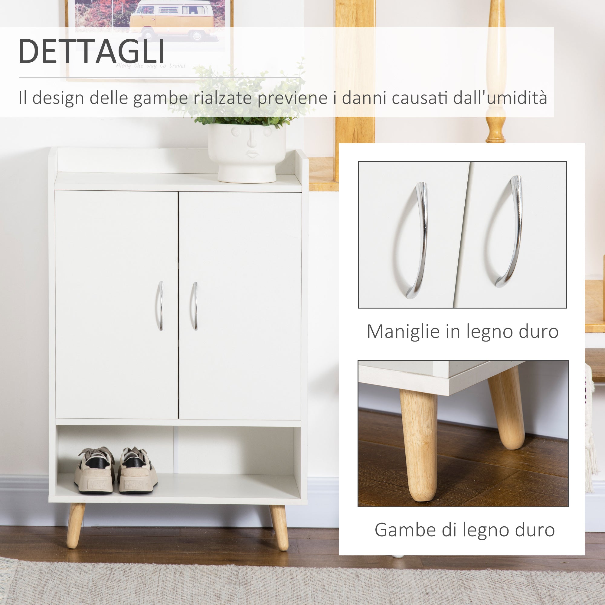 Easycomfort Mobile Scarpiera Salvaspazio in Legno Bianco con Ripiano Aperto, Armadio Scarpiera di Design per Ingresso, 60x30x92cm