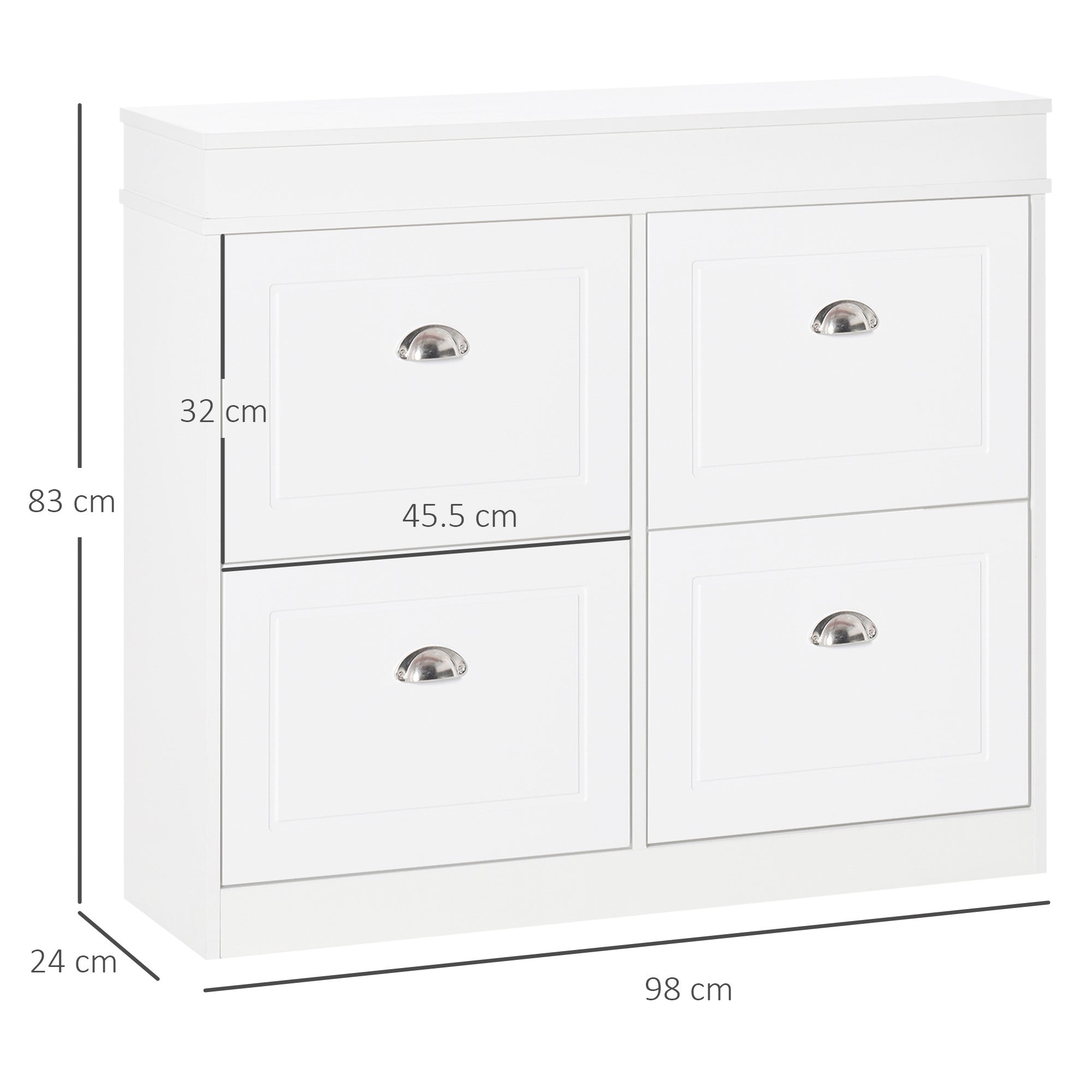 Easycomfort Scarpiera Salvaspazio in Legno 4 Cassetti a Ribalta con Mensola Regolabile per 16 Scarpe, 98x24x83cm, Bianco