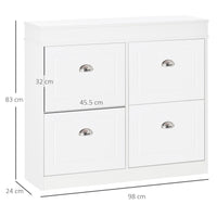 Easycomfort Scarpiera Salvaspazio in Legno 4 Cassetti a Ribalta con Mensola Regolabile per 16 Scarpe, 98x24x83cm, Bianco