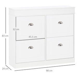 Easycomfort Scarpiera Salvaspazio in Legno 4 Cassetti a Ribalta con Mensola Regolabile per 16 Scarpe, 98x24x83cm, Bianco