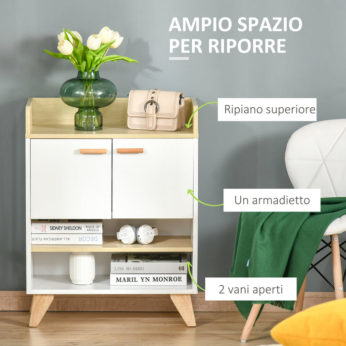 Easycomfort Mobiletto Multiuso con Armadietto e Ripiani Aperti, Mobile da Soggiorno, Cucina, Ufficio in Legno Bianco, 60x30x78cm