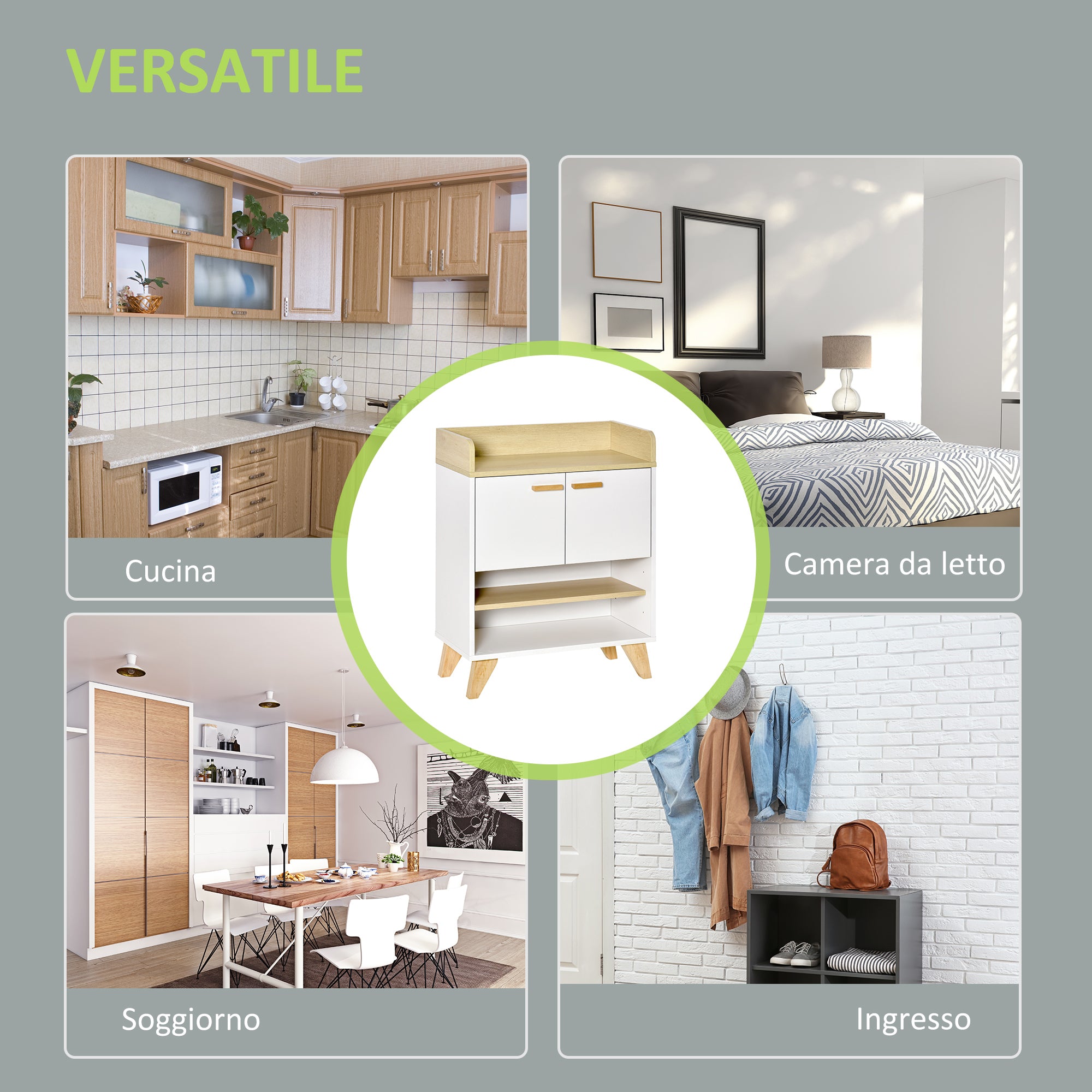 Easycomfort Mobiletto Multiuso con Armadietto e Ripiani Aperti, Mobile da Soggiorno, Cucina, Ufficio in Legno Bianco, 60x30x78cm