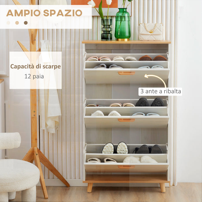 Easycomfort Mobile Scarpiera Salvaspazio in Truciolato con 3 Cassetti e 2 Ripiani Interni Regolabili, 70x23.5x122 cm, Bianco