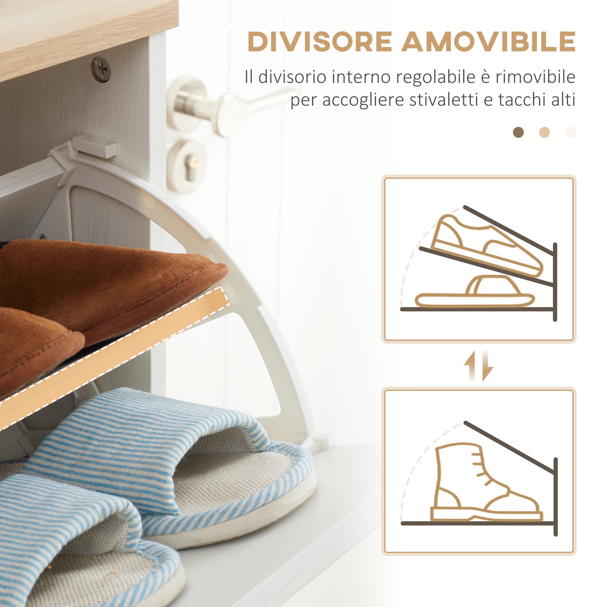 Easycomfort Mobile Scarpiera Salvaspazio in Truciolato con 3 Cassetti e 2 Ripiani Interni Regolabili, 70x23.5x122 cm, Bianco
