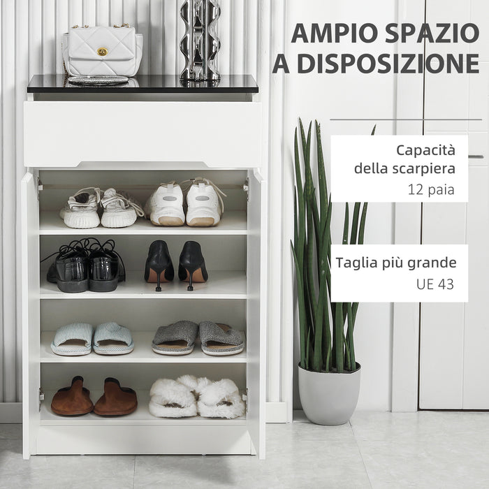 Easycomfort Scarpiera Slim da 12 Paia max per Ingressi con 3 Ripiani Regolabili e Cassetto, in Truciolato Bianco, 60x32x100 cm