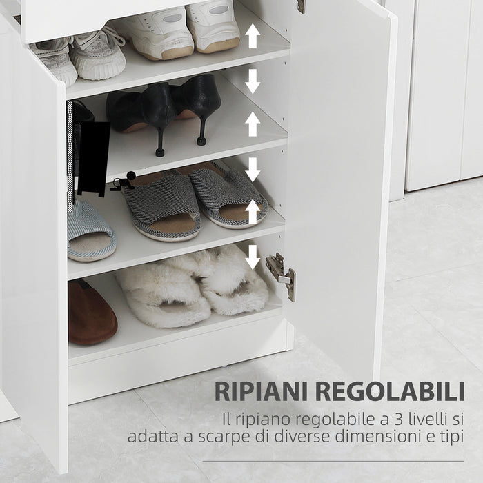 Easycomfort Scarpiera Slim da 12 Paia max per Ingressi con 3 Ripiani Regolabili e Cassetto, in Truciolato Bianco, 60x32x100 cm