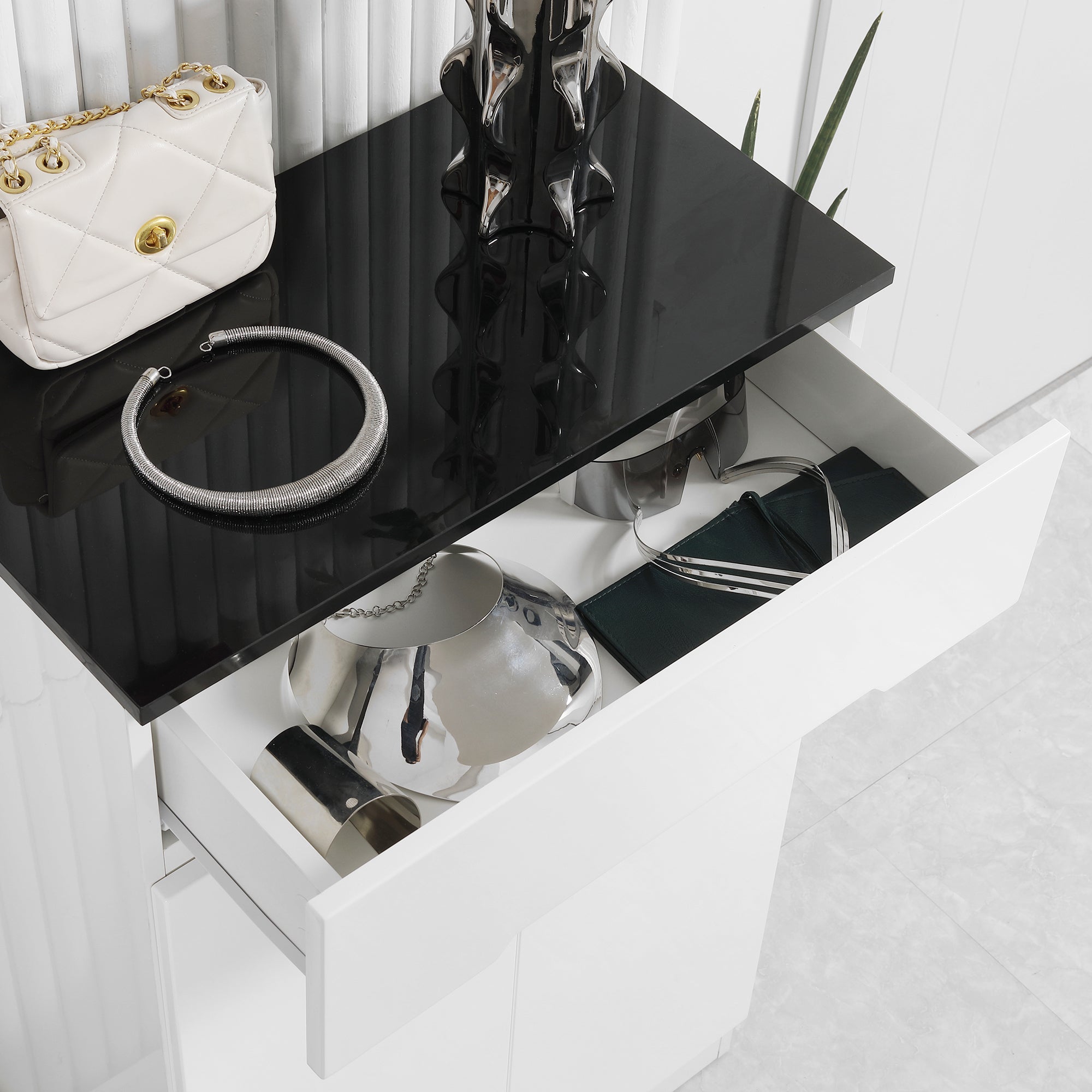 Easycomfort Scarpiera Slim da 12 Paia max per Ingressi con 3 Ripiani Regolabili e Cassetto, in Truciolato Bianco, 60x32x100 cm